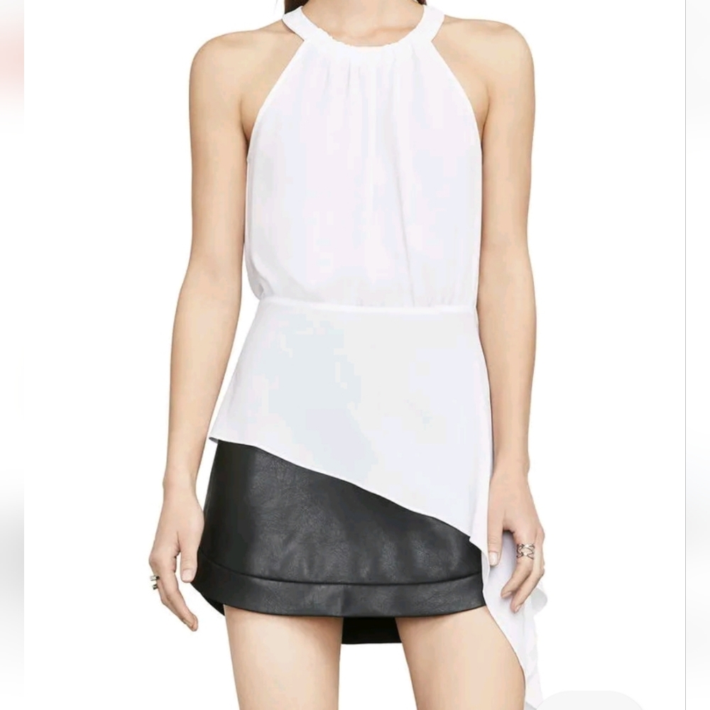 NWT BCBG MAXAZRIA WHITE CARYN ASYMMETRICAL DRAPE TOP SIZE S